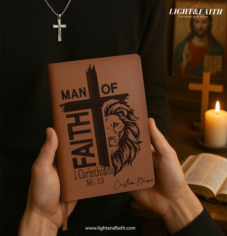 Personalized Christian Journal with "Man Of Faith", Custom Name Prayer & Faith Notebook, Religious Gift, First Communion Gifts, Birthday. NBLAF57